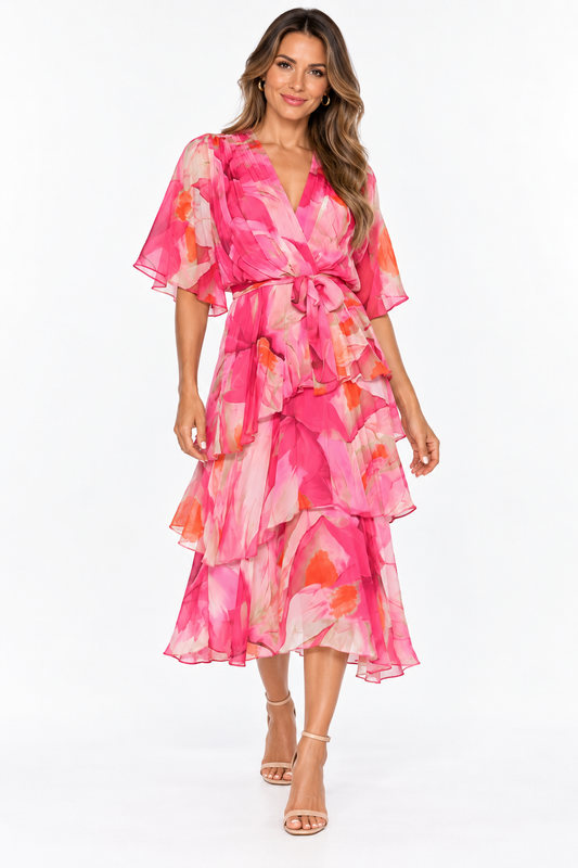 Layered Silk Dress Hot Pink