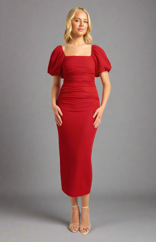 Red Puff Sleeve Dress