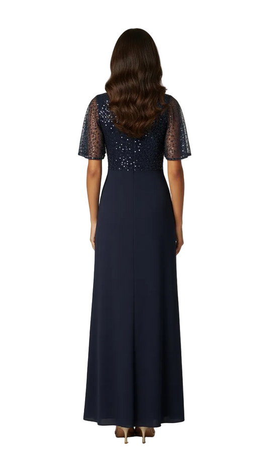 225240 Navy Sequin Bodice Gown