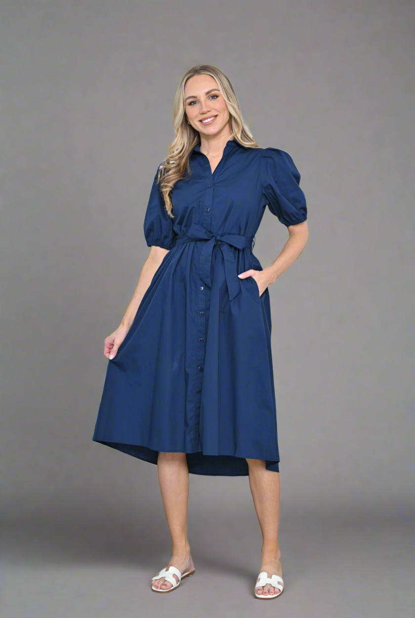 Navy Tie MIDI Dress