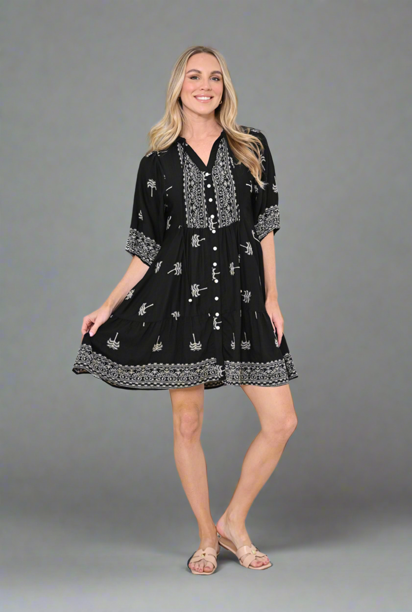 Mini Black Palm Dress