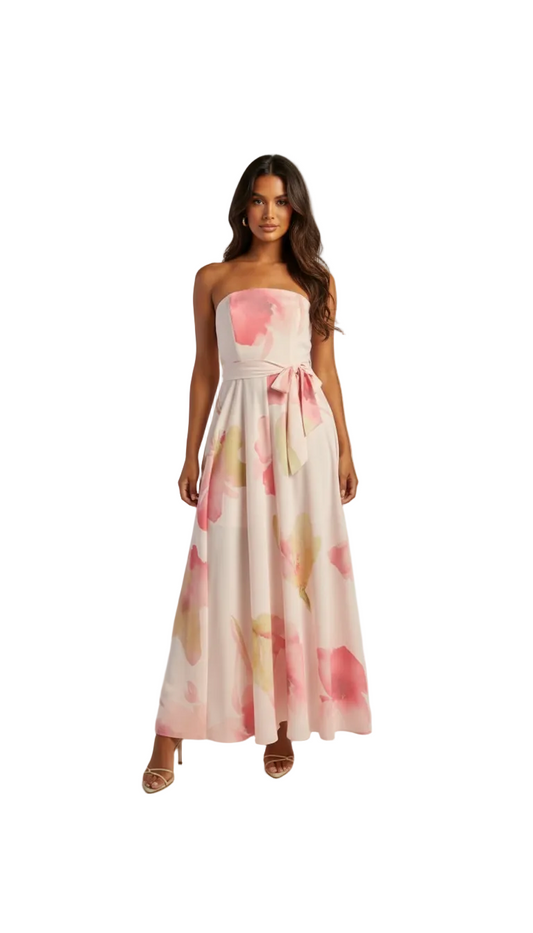 Strapless Pink Floral Dress