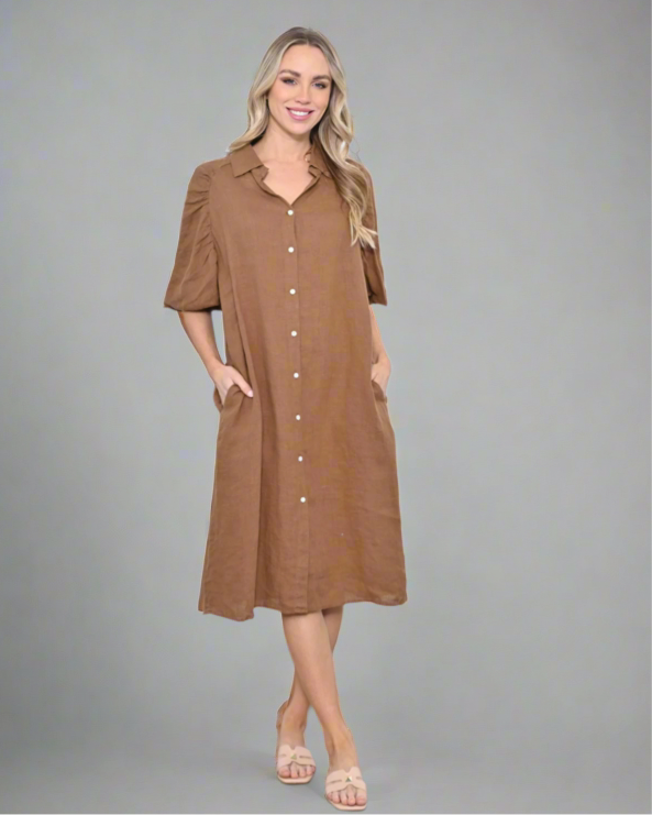Brown Puff Sleeve Dress