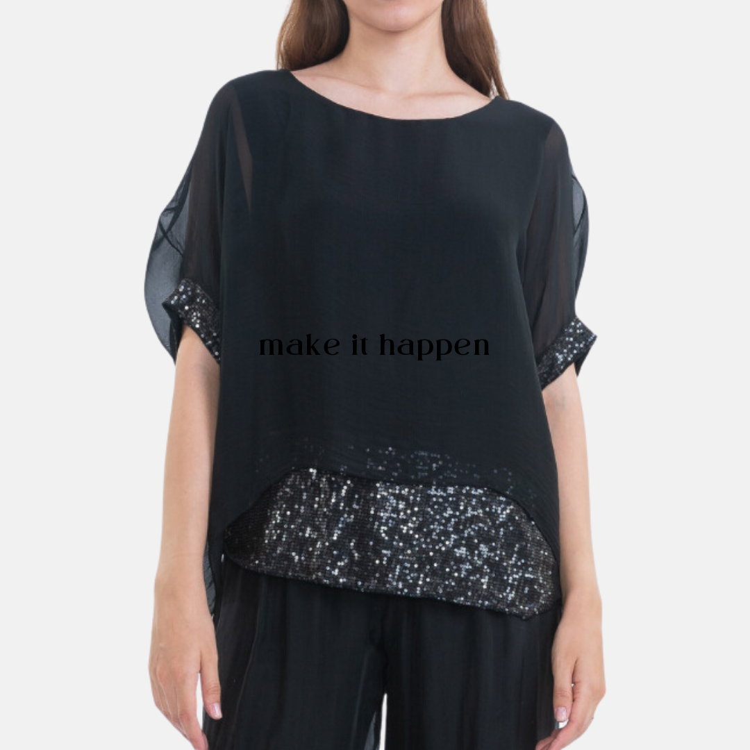 Sequin Trim Silk Top