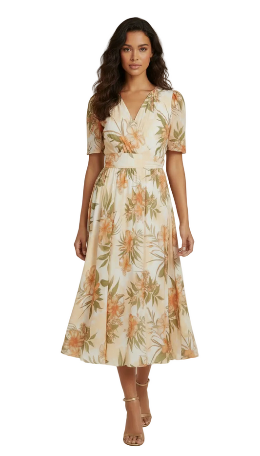 225490 Yellow Floral Cocktail Dress