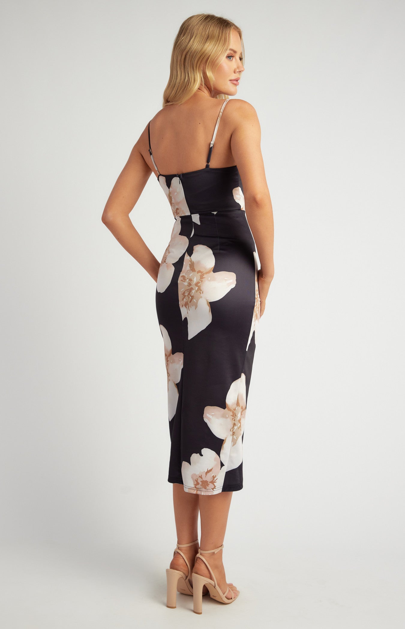 Black Floral Pleated Dress