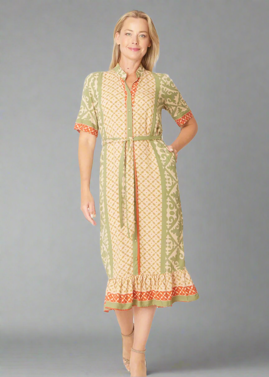 Border Print Midi Dress