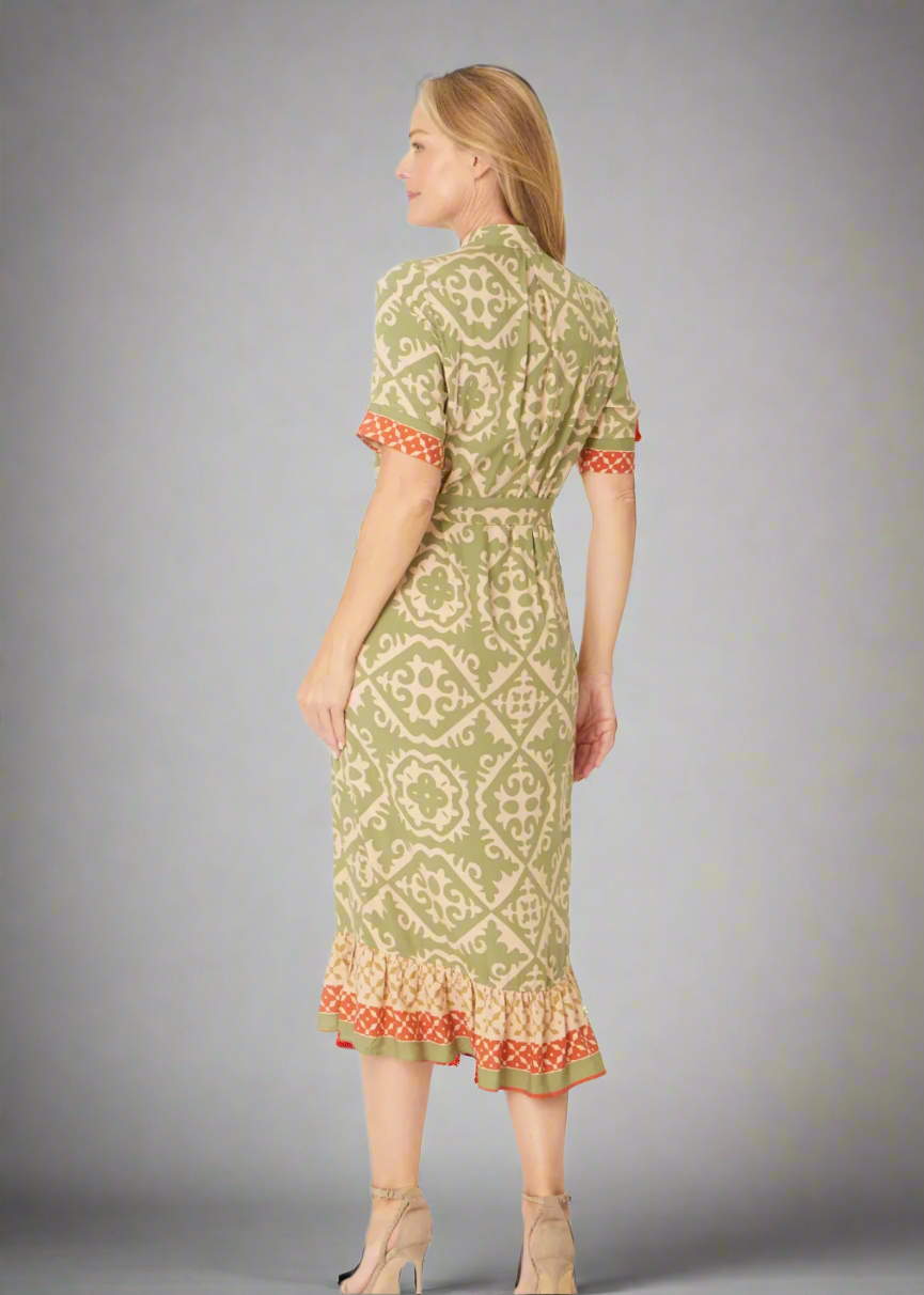 Border Print Midi Dress