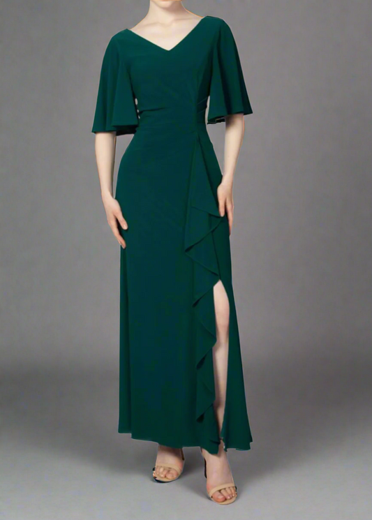 224437 Green Ruffle Gown