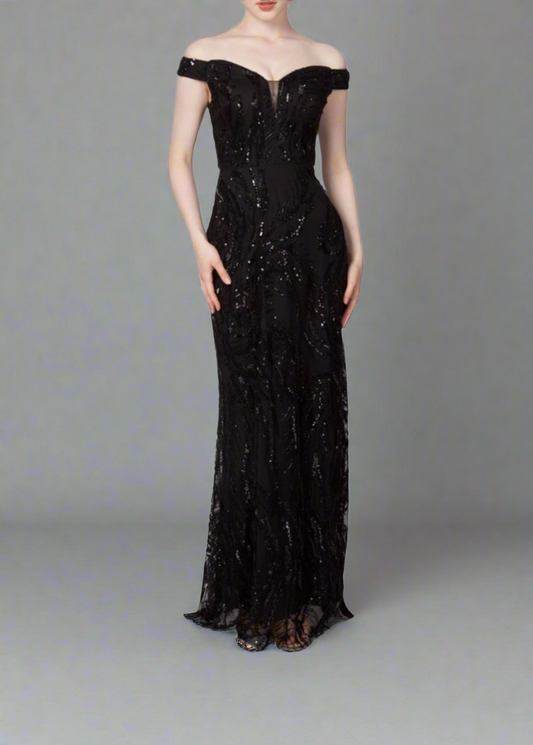 224384 Beaded Gown Black