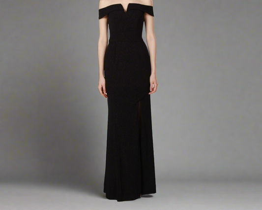 224290 Black Off The Shoulder Gown