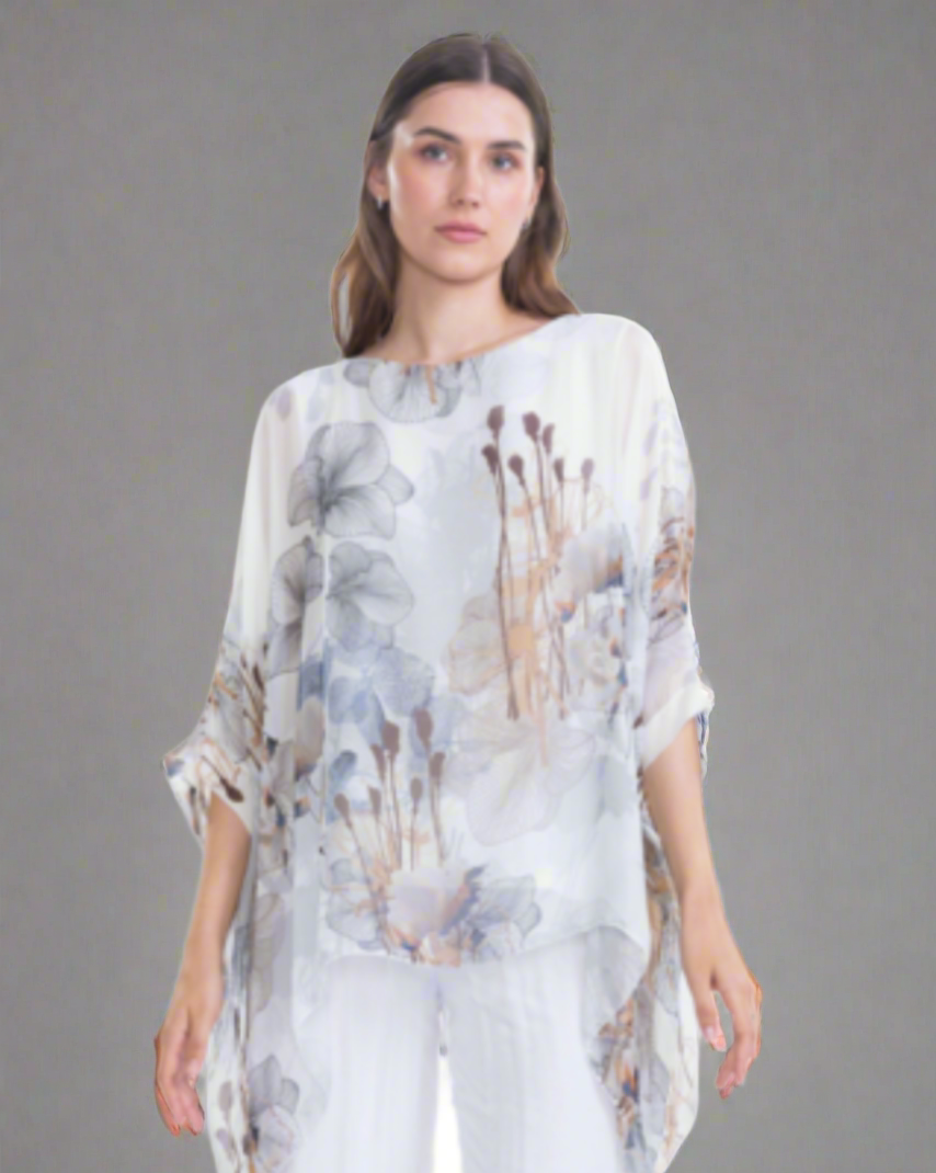 White Printed Silk Top