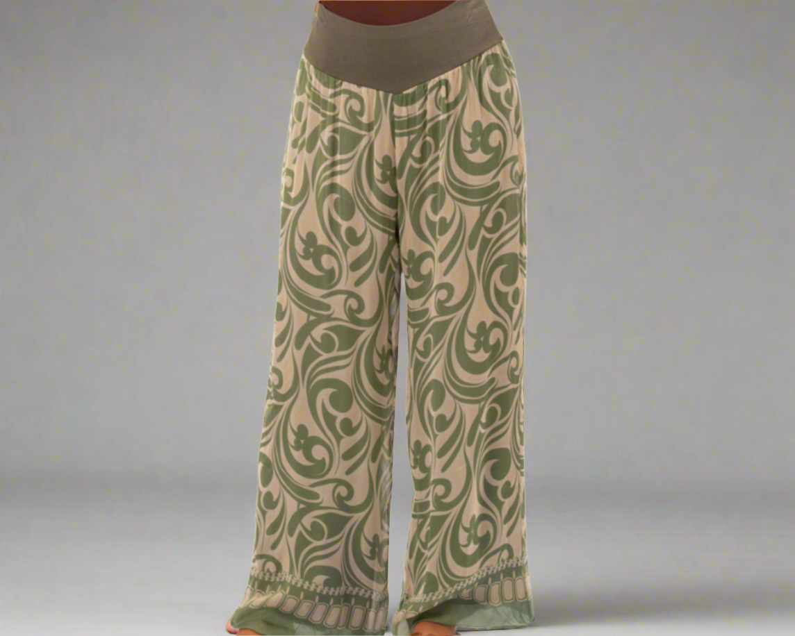 8030 Khaki Silk Pant