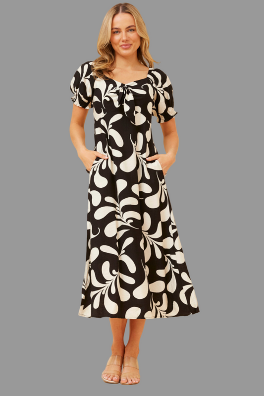 Tie Front Dress Black and White