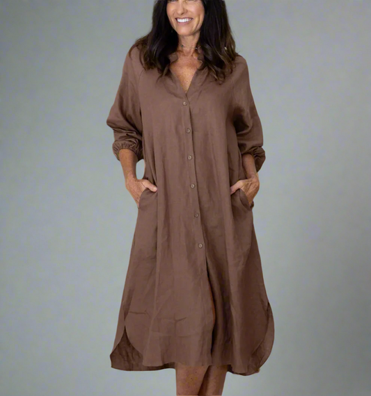 Mocha Linen Maxi Dress
