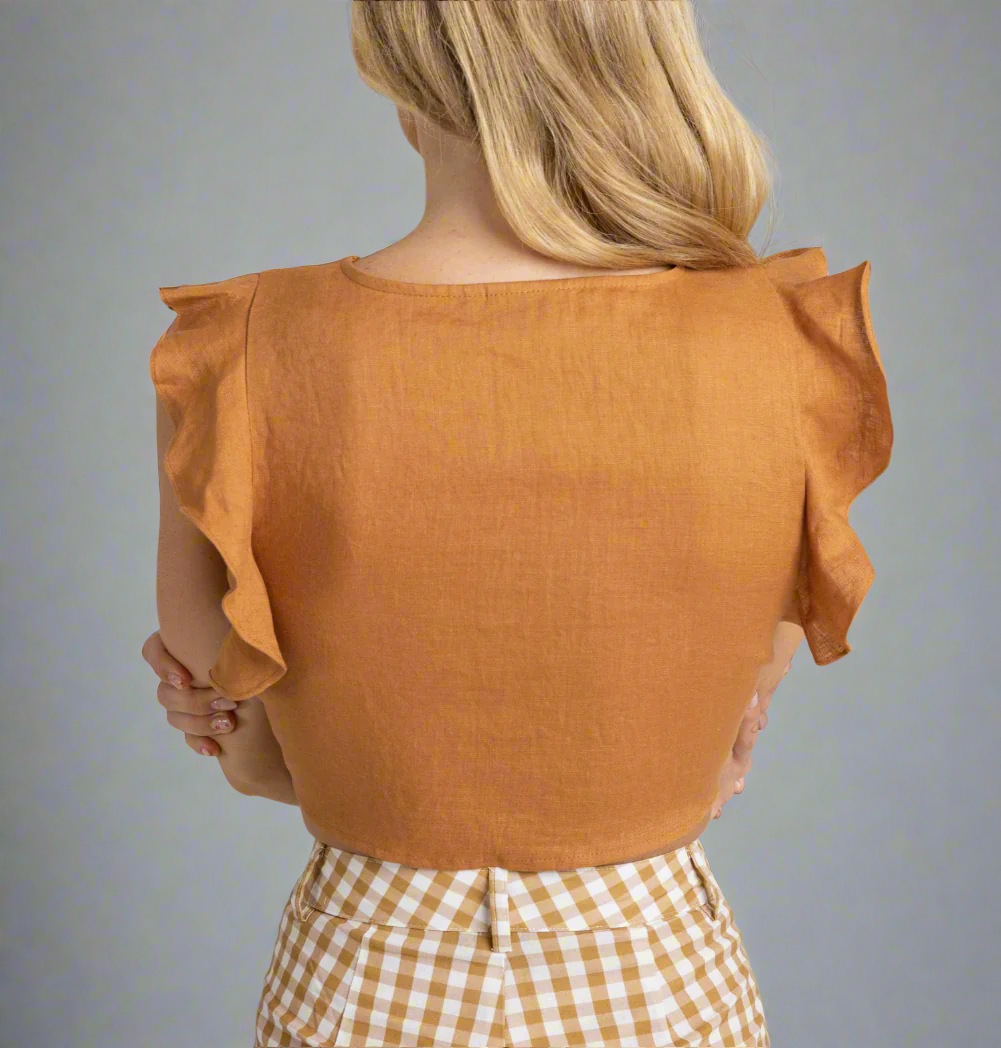 Mustard Linen Crop Top