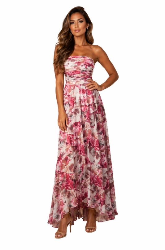 225225 Floral Strapless Gown