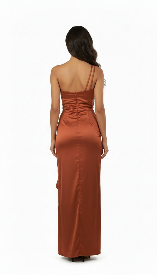 221528 One Shoulder Satin Dress