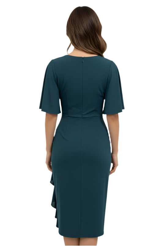 225219 Teal drape dress