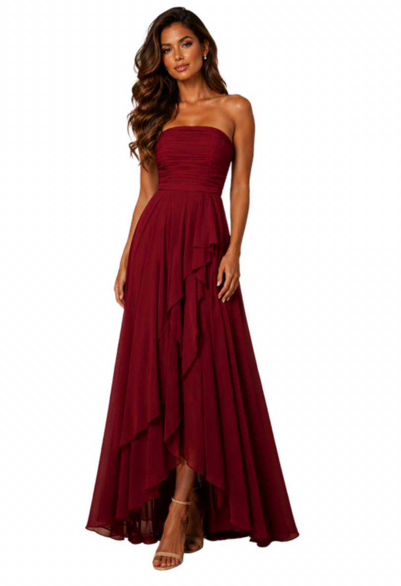 225225 Red Strapless Gown