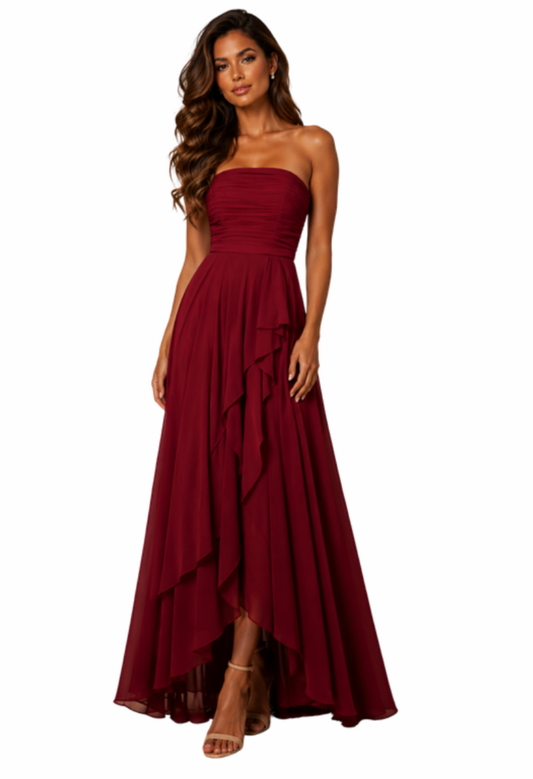 225225 Red Strapless Gown