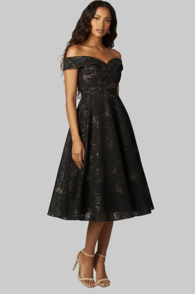 Black and Beige Off the shoulder Dress