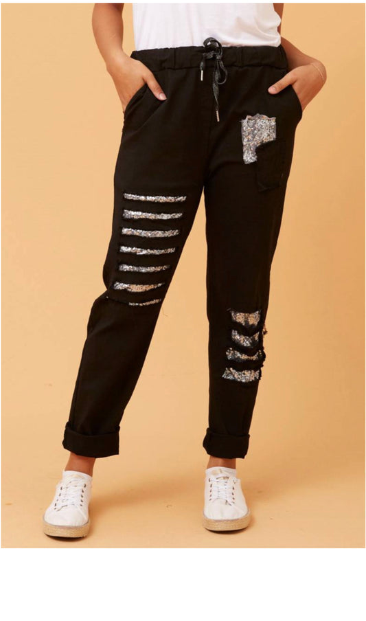 SEQUIN TRIM PANT