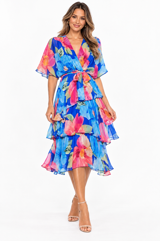 Layered Silk Dress Cobalt Blue