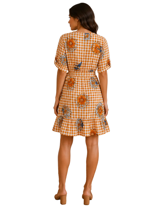 VLD31449 Orange Gingham Dress