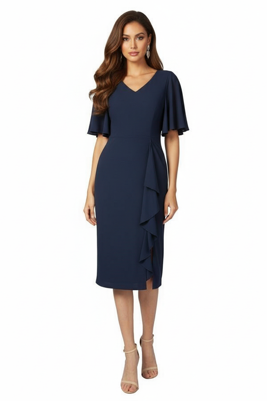 225219 NAVY drape dress