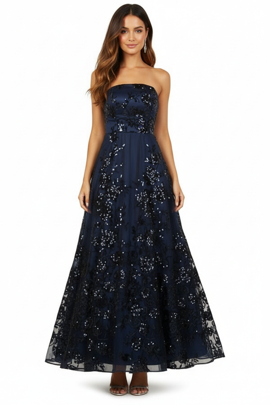 223370 Navy Sequin Gown