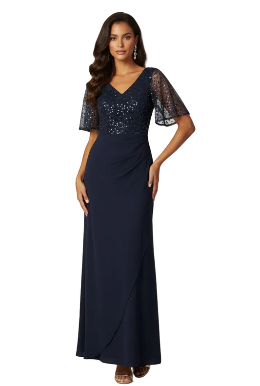 225240 Navy Sequin Bodice Gown