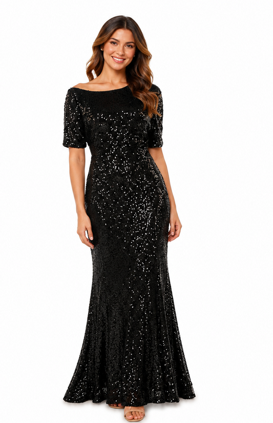 225319 Black Sequin Gown