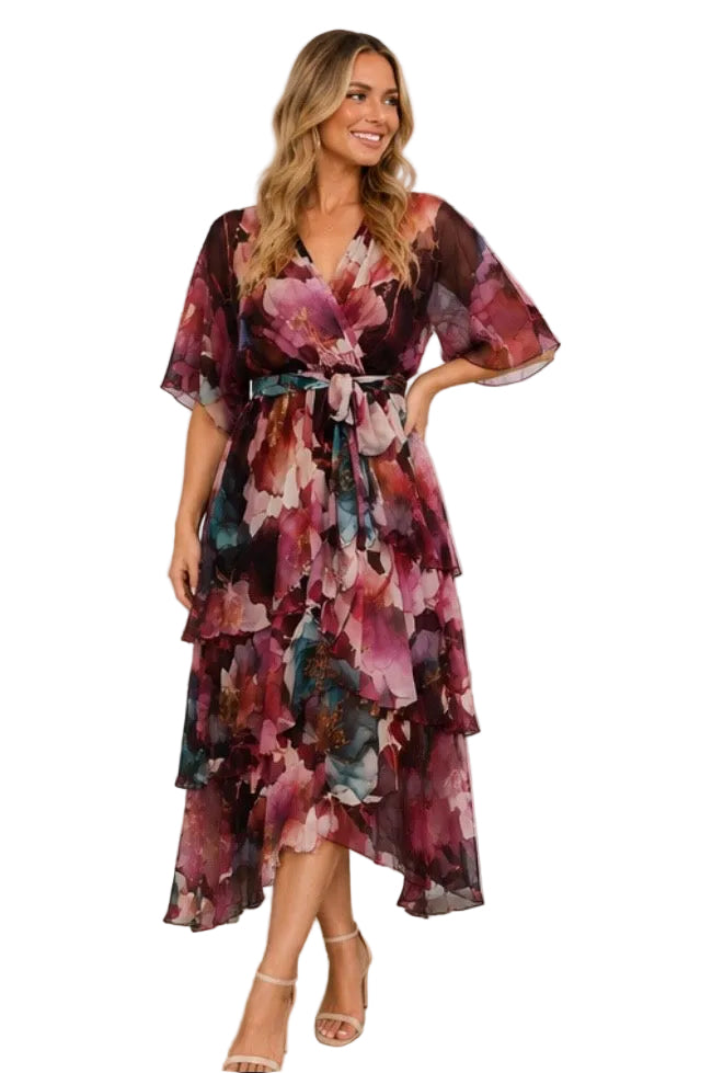 AE516 Cross Over Silk Dress