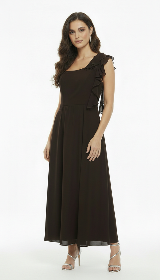 225209 One shoulder Dress Brown
