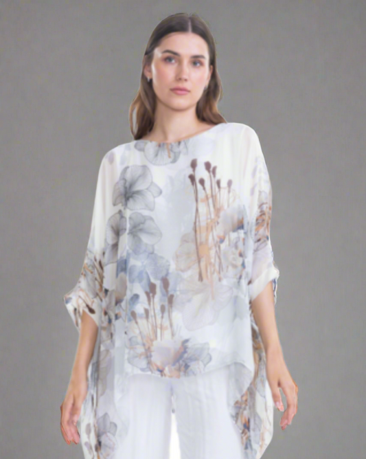 White Printed Silk Top
