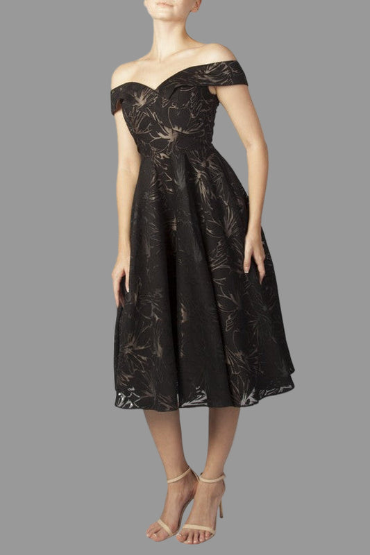 Black and Beige Off the shoulder Dress