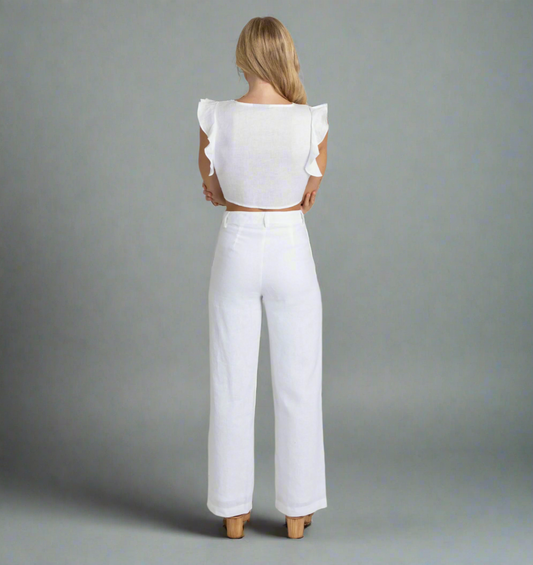 White Linen Crop Top